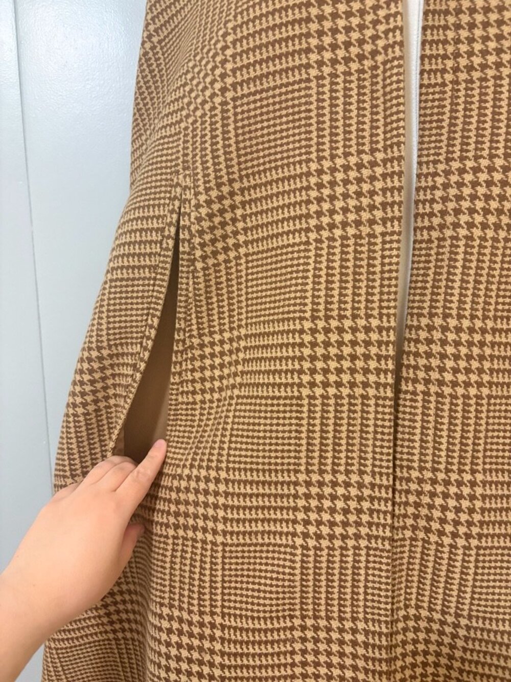 Lauren Ralph Lauren Wool Blend Cape Coat M/L Camel Cognac Check Heritage Autumn - Picture 9 of 16